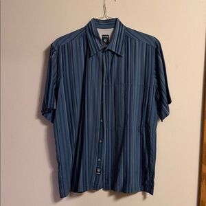 Kuhl Men's Size XL Short Sleeve Suncel Blue Gray Stripe Outdoor Tencel Shirt